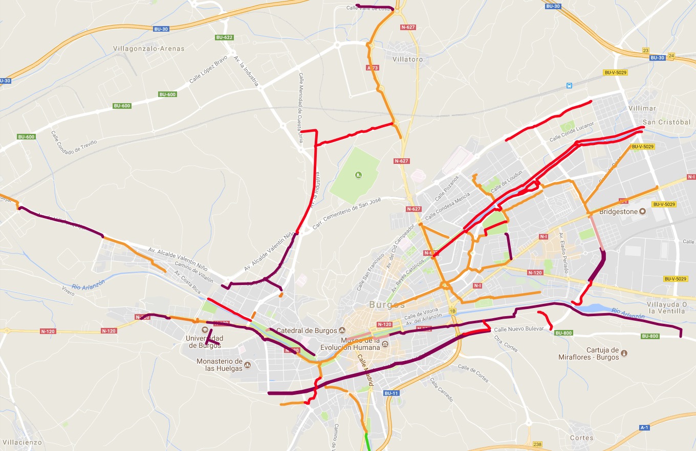 Mapa de vías ciclistas de Burgos