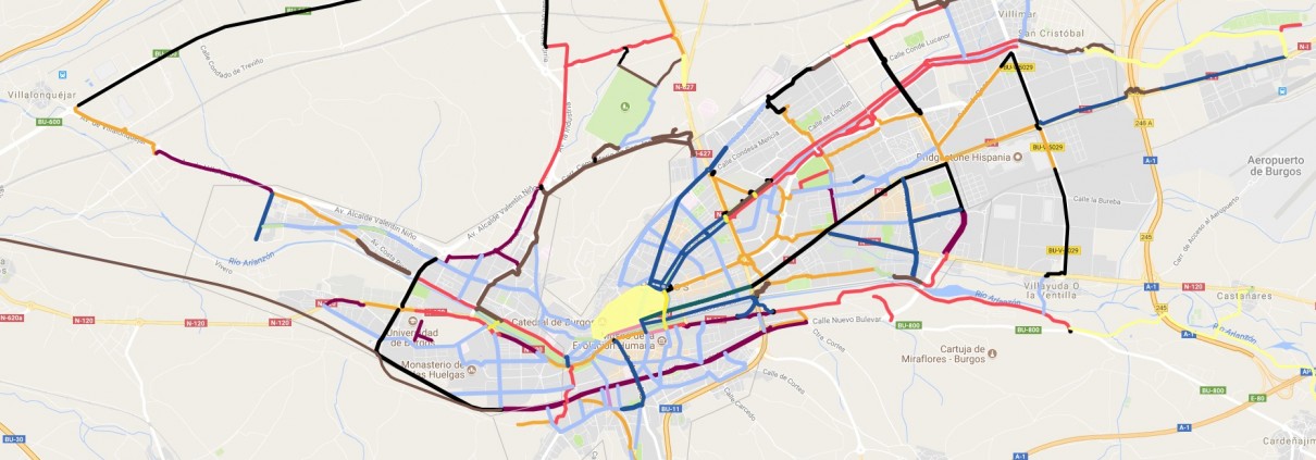 Planos de Burgos con distintos tipos de vías ciclistas