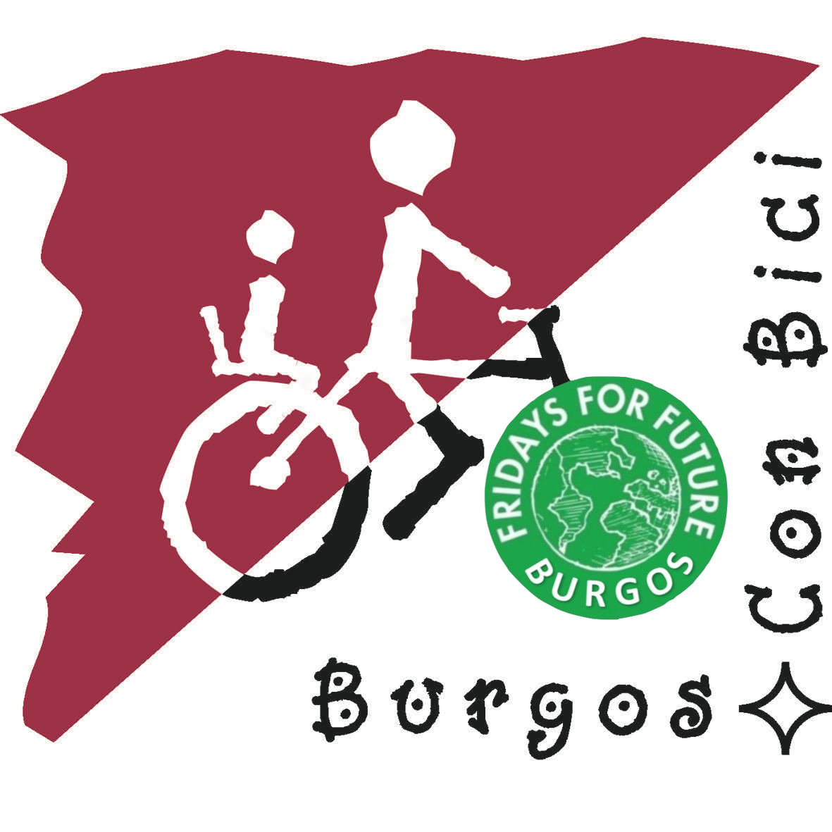 Logo de Burgos Con bici con logo de Fridays for future en la rueda delantera