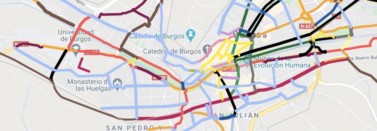 Mapa de vías ciclista existentes y propuestas por la asociación Burgos Con Bici